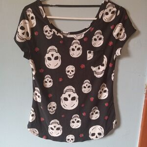 No Boundaries Knit Skull‎ & Roses Shirt Juniors Girls L 11-13 GRUNGE